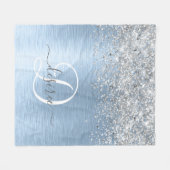 ブルーブラシ仕上げメタルシルバーグリッターモノグラム名 フリースブランケット (正面(横))