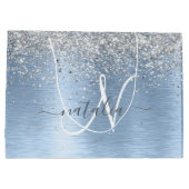 ブルーブラシ仕上げメタルシルバーグリッターモノグラム名 ラージペーパーバッグ (裏面)