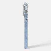 ブルーブラシ仕上げメタルシルバーグリッターモノグラム名 iPhoneケース (左側面)