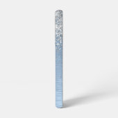 ブルーブラシ仕上げメタルシルバーグリッターモノグラム名 SAMSUNG GALAXYケース (左側面)