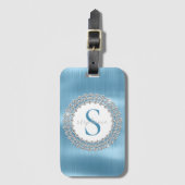 ブルーブラシ仕上げメタルスパークリーのダイヤモンドモノグラムグラム ラゲッジタグ (正面縦)