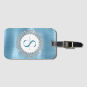 ブルーブラシ仕上げメタルスパークリーのダイヤモンドモノグラムグラム ラゲッジタグ (正面横)