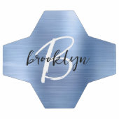 ブルーブラシ仕上げメタル白黒スクリプトモノグラム サッカーボール (フラット)