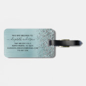 ブルーブラシ仕上げメタル銀グリッターモノグラムスクリプト ラゲッジタグ (裏面横)