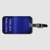 ブルーブラシ仕上げ金属ステンレス鋼の名前 ラゲッジタグ (正面横)