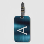 ブルーブラシ仕上げ金属モノグラムの名前とイニシャル ラゲッジタグ (正面縦)