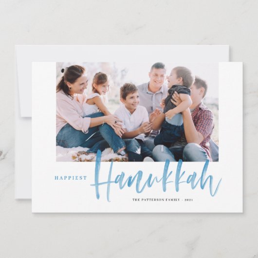 ブルーブラシ書道最も幸せなハヌカー写真 シーズンカード (正面)