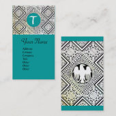 ブルーブラックとホワイトローマンイーグルダマスモノグラム 名刺 (正面/裏面)