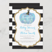 ブルーブラックと金ゴールドカボチャ男の子ベイビーシャワー 招待状 (正面/裏面)