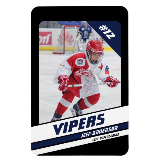 ブルーブラックにホッケープレー鮮やかヤーのキープサケ マグネット (縦)