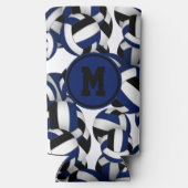 ブルーブラックのバレーボールのパターンスポモノグラムのート スリム缶クーラー (裏面)