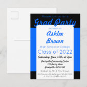 ブルーブラックはっきりしたグラードパーティー卒業 インビテーションポストカード (正面/裏面)