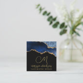 ブルーブラックアゲートゲードモノグラムのジュエリーデザイン スクエア名刺 (スタンド正面)