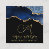 ブルーブラックアゲートゲードモノグラムのジュエリーデザイン スクエア名刺 (正面)