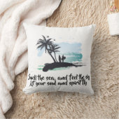 ブルーブラックウォーターカラーパームの木、鳥の海夏 クッション (ブランケット)