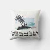 ブルーブラックウォーターカラーパームの木、鳥の海夏 クッション (裏面)