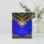 ブルーブラックエレガントオン王室の金ゴールド誕生日パーティー 招待状 (スタンド正面)