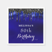 ブルーブラックエレガントグリッタードリップスバースデーパーティー スタンダードカクテルナプキン (正面)