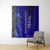 ブルーブラックエレガントグリッタードリップスバースデーパーティー タペストリー (インサイチュ)