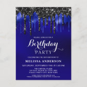 ブルーブラックエレガントグリッタードリップスバースデーパーティー ポストカード (正面)