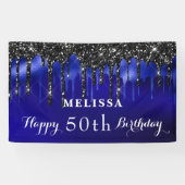 ブルーブラックエレガントグリッタードリップスバースデーパーティー 横断幕 (横)