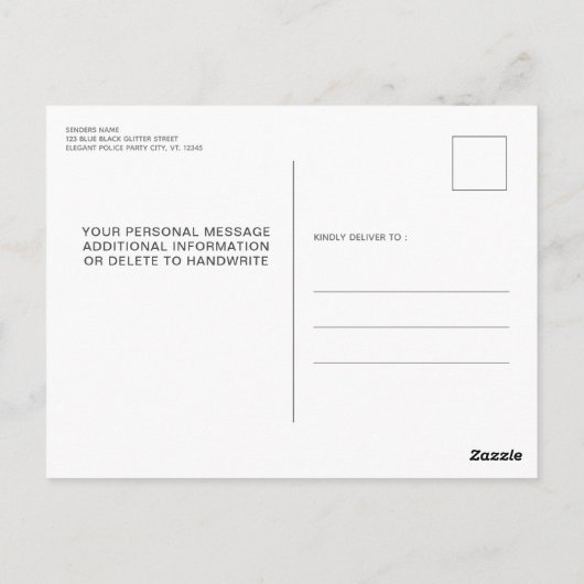 ブルーブラックエレガントグリッタードリップス50バースデーパーティー ポストカード (裏面)