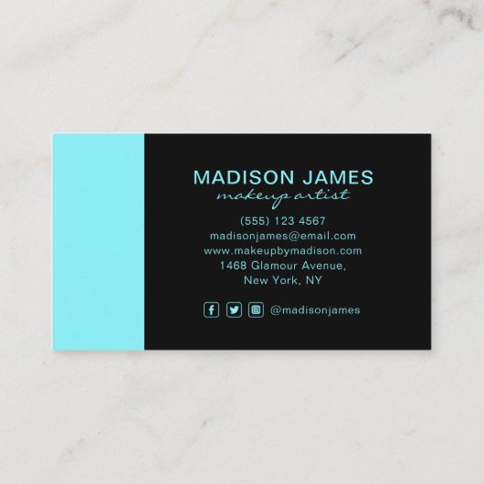 ブルーブラックエレガントシックモダンメイクアップアーティスト 名刺 (裏面)