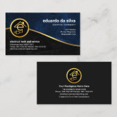 ブルーブラックグランジ金ゴールド波電気技師 名刺 (正面/裏面)