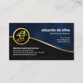 ブルーブラックグランジ金ゴールド波電気技師 名刺 (正面)