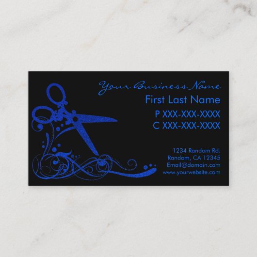 ブルーブラックグリッタースワールのヘアカットの名刺 名刺 (正面)