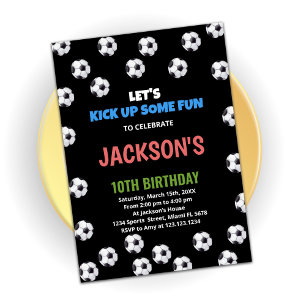 ブルーブラックグリーンサッカー誕生日招待状 招待状