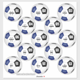 ブルーブラックサッカーチームが13人の選手の名前をカラーにする シール