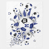 ブルーブラックサッカーボールが女の子の名前 フリースブランケット (正面)