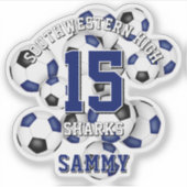 ブルーブラックサッカーボールクラスタチーム名 シール (正面)