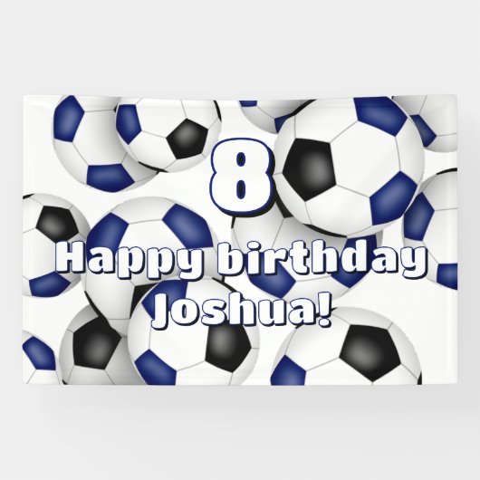 ブルーブラックサッカーボール子供の誕生日お祝い 横断幕 (横)