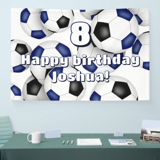 ブルーブラックサッカーボール子供の誕生日お祝い 横断幕 (トレードショー)