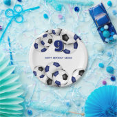 ブルーブラックサッカーボール子供の誕生日パーティー ペーパープレート (パーティー)