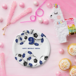 ブルーブラックサッカーボール子供の誕生日パーティー ペーパープレート