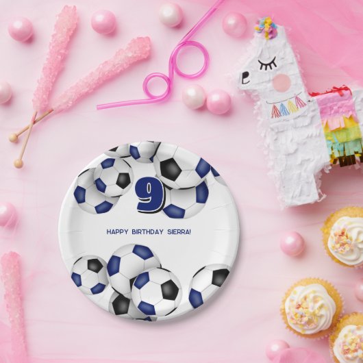 ブルーブラックサッカーボール子供の誕生日パーティー ペーパープレート (パーティー)