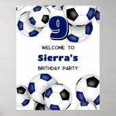 ブルーブラックサッカーボール子供の誕生日パーティー ポスター (正面)