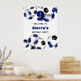 ブルーブラックサッカーボール子供の誕生日パーティー ポスター