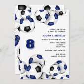 ブルーブラックサッカーボール子供の誕生日パーティー 招待状 (正面/裏面)