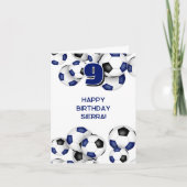 ブルーブラックサッカーボール子供の誕生日 カード (正面)
