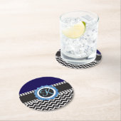 ブルーブラックシボロンモノグラム ラウンドペーパーコースター (インサイチュ)