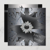 ブルーブラックシルバーブラックタイパーティー 招待状 (正面/裏面)