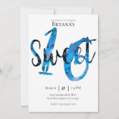 ブルーブラックシルバー(ばちゃばちゃ)跳ねるスウィート16誕生日 招待状 (正面)