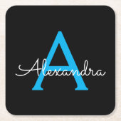 ブルーブラックスクリプトモノグガーリーラム名 スクエアペーパーコースター (正面)