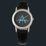 ブルーブラックスクリプトモノグガーリーラム名 腕時計<br><div class="desc">ブラックとブルーのシンプルスクリプトMonogram Name Watch.これは、グラムの贅沢とシックなスタイルを愛する人のための完璧な卒業、誕生日、結婚ブライダルシャワー、記念日、赤ちゃんシャワーまたはバチェロレッテギフトを作る。</div>