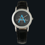 ブルーブラックスクリプトモノグガーリーラム名 腕時計<br><div class="desc">ブラックとブルーのシンプルスクリプトMonogram Name Watch.これは、グラムの贅沢とシックなスタイルを愛する人のための完璧な卒業、誕生日、結婚ブライダルシャワー、記念日、赤ちゃんシャワーまたはバチェロレッテギフトを作る。</div>