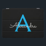 ブルーブラックスクリプトモノグガーリーラム名 iPad PROカバー<br><div class="desc">ブラックとブルーのシンプルスクリプトMonogram名ラップトップのケース。これは、最高の甘い16歳の誕生日、結婚ブライダルシャワー、記念日、赤ちゃんシャワーまたはバチェロレッテギフトを作る誰かがグラームの豪華さとシックなスタイルを愛する。</div>